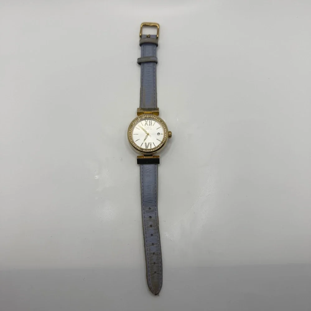 Invicta Wildflower 15543 Gold Tone Crystal Bezel Purple Leather Watch Womens
